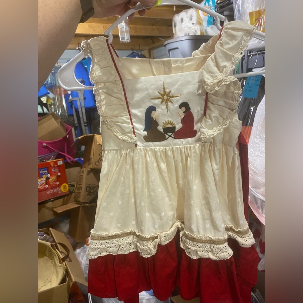 Festive Cream and Red Kids Nativity dress